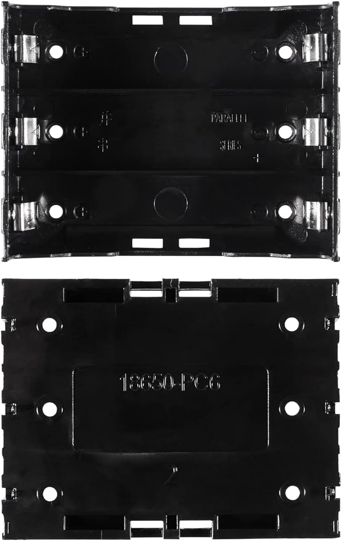 6pcs 18650 Battery Case Holder 3 Slots X 3.7V 18650 Battery Storage Box, in Parallel Black Plastic Batteries Clip Box with Pin for DIY Parallel or Series Circuit PCB Projects