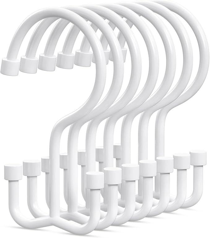 Goowin Shower Curtain Hooks, Shower Curtain Rings, Durable Shower Curtain Hangers Rust Proof, Double Glide Shower Rings for Curtain, Simple Shower Hooks for Shower Curtain, White, 24 Pack-Cylinders