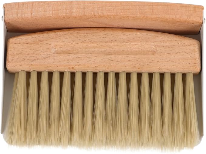Housoutil Kids Window Cleaner Stainless Steel Cleaner Mini Dustpan and Brush Set Wood Small Metal Pan Natural Table Handy Brush for Sweeping Home Kitchen Car Office Storage Bin