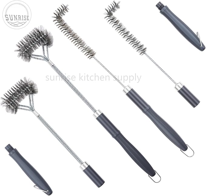 SUNRISE Fryer Brush with Long Handle (Stainless Steel with Plastic Handle, L and Double Brush)