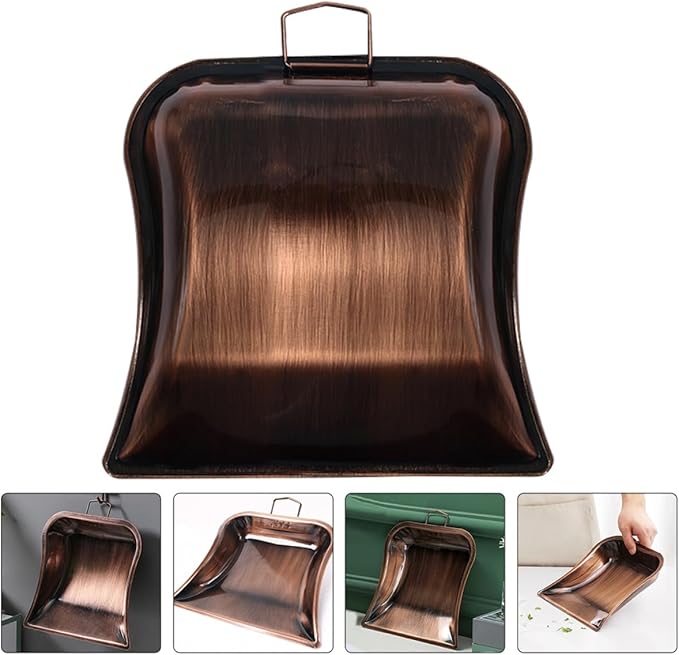 VICASKY Small Handheld Desktop Dustpan in Antique Copper Color, Stainless Steel Reusable Cleaning Shovel with Hook for Home and Office Use