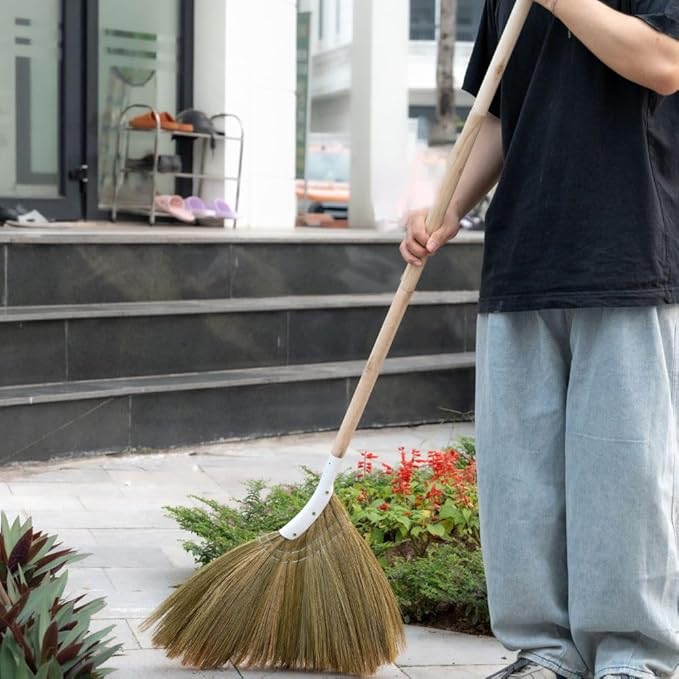 Natural Broom - Indoor Grass Broom - Long Handle Broomstick for House, Garage, Office, Lobby Room, Kitchen