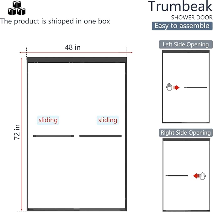 Double Sliding 44-48" W×72" H Shower Door,Semi-Frameless Sliding Glass Shower Door with 1/4''(6mm) Clear SGCC Tempered Glass,for Walk-in Shower Enclosure,Matte Black