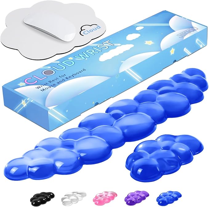 JIKIOU Clear Gel Wrist Rest for Keyboard and Mouse, Cool Silicone Mouse Wrist Rest Set, Cute Ergonomic Wrist Rest for Keyboard Typing Pain Relief, Suitable for Office Computer Laptop Gaming Blue