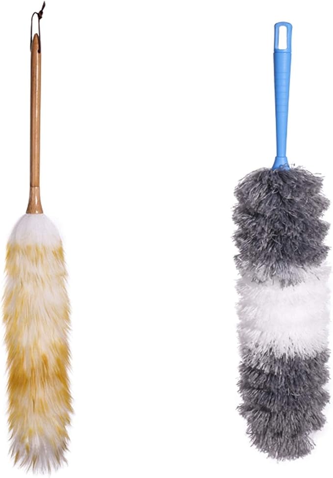 Lambswool Duster with Wood Handle, Microfiber Duster, Household Duster Set for Cleaning Keyboard, Furniture, 2 Pack(Small)