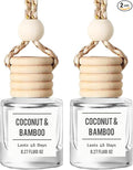 Bamboo and Coconut Hanging Car Air Freshener – Long Lasting Essential Oil Diffuser for Car, Closet, Bathroom – 2-Pack Natural Scent Deodorizer