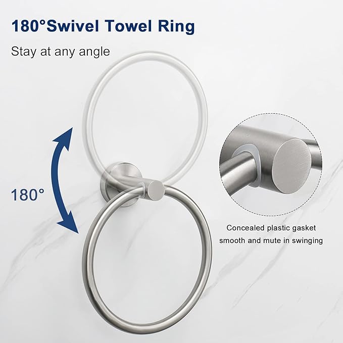 NearMoon 4 Pieces Bath Hardware Set, Include Hand Towel Ring, Toilet Paper Holder and 2 Robe Towel Hooks, Stainless Steel Bathroom Accessories Wall Mounted (Brushed Nickel)