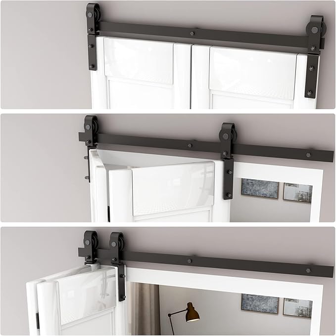40" Bi-Folding Sliding Barn Door Hardware Track Kit,Smoothly&Quietly,Side Mounted Black Roller,Easy Install,Door Not Included [Fit Double 18" Bifold Doors]