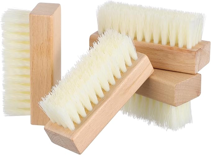 GLEAVI 4Pcs Shoe Cleaning Brush Set: Sturdy Wood Handle Soft Nylon Bristle Scrubbers, 3.7 Inch Portable Dirt Remover for Sneakers, Suede & Leather Boots