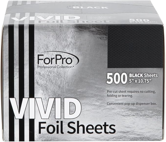 ForPro Professional Collection Vivid Black Embossed Foil Sheets, Aluminum, Pop-Up Foil Dispenser, Hair Foils for Color Application & Highlighting Services, Food Safe, 5” W x 10.75” L, 500-Count