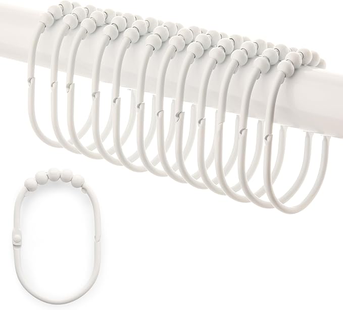 2LB Depot Wide Shower Curtain Rings/Hooks Set, Decorative Polished Chrome Finish, Easy Glide Rollers, 100% Rustproof Stainless Steel, Set of 12 Rings for Shower Rods