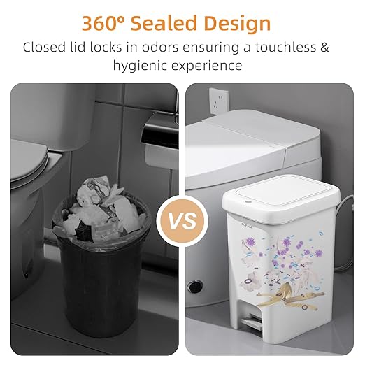 MOPALL Slim Bathroom Trash Can with Lid - 1.9 Gallon Dual-Way Opening (Step Pedal & Press Top) Small Trash Can for Narrow Spaces, Rust-Proof Wastebasket Small Garbage Can for Bathroom, Bedroom, Office