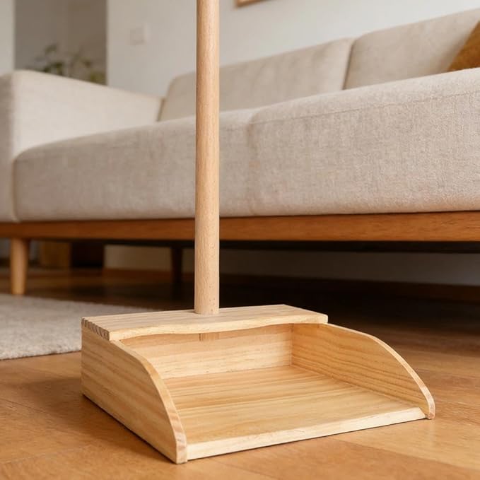 Wooden Dustpan – Long Handle Standing Dust Pan for Home, Lobby, Shop, Garage & Yard