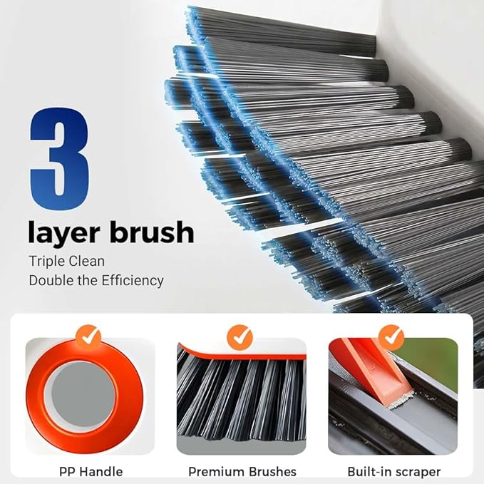 2 in 1 Groove Cleaning Brush, Multifunction Hard Bristle Crevice Cleaner Brush with Hidden Scraper,Window Track Cleaning Tools for Sliding Door Track,Window Sill (Orange)