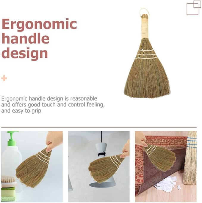Hemoton Desktop Broom Portable Mini Hand Broom with Ergonomic Handle and Natural Bristles for Tabletop Cleaning Dust Removal in Kitchen and Indoor Use