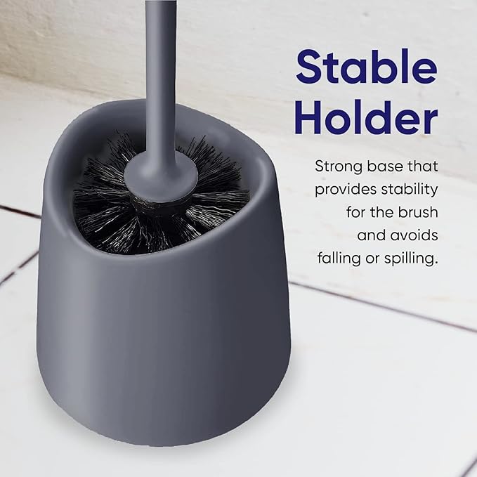 Modern Toilet Brush and Holder, Grey Toilet Bowl Scrub Brush with Storage Caddy, Bathroom Cleaner. by Superio