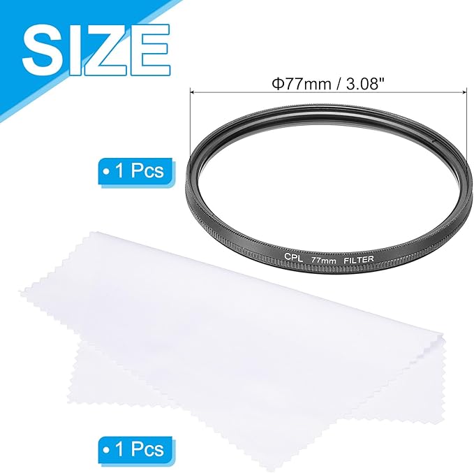 MECCANIXITY 77mm Circular Polarizer Filter, Double Sided Multi-Layer Coatings Polarizing Filter with Cleaning Cloth for Camera Lens