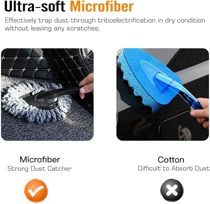 MoKo Car Duster, 2 Pack Super Soft Microfiber Dash Duster Detail Brush Set Interior Exterior Cleaning Dusting and Washing Tool for Car Motorcycle Automotive Dashboard Air Vents - Gray