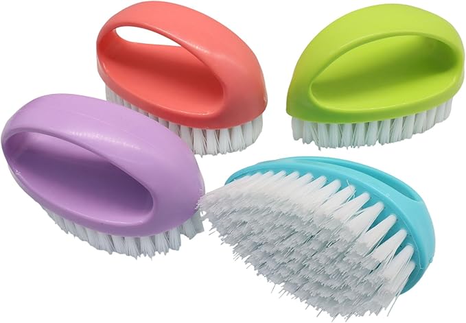 Hordion 4 Pack Hand Nail Brush, Heavy Duty Scrub Brush Nylon Stiff Bristles Small Cleaning Brush with Handle for Bathroom Showe Sink Kitchen Bathtub Floor