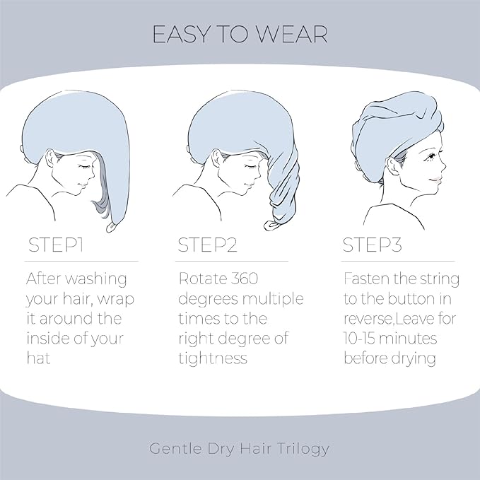 Thicker Hair Drying Towels, Quick Drying Towels for Hair with Button, Super Absorbent Hair Turbans for Wet Hair Long Thick Curly Hair, Soft Hair Drying Towel Wrap, Light Blue