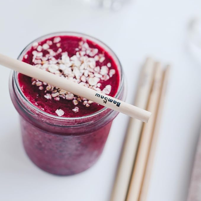 Bambaw Bamboo Straws Reusable With Cleaner Brush & Pouch, Eco-Friendly Dishwasher Safe, Pack of 12 - 5.9'' & 8.7''