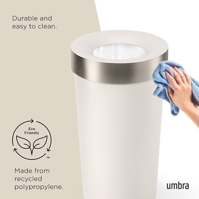 Umbra Vento Kitchen Trash Can with Open Top, Large 16-Gallon (62 L) Capacity, Sand,Polypropylene