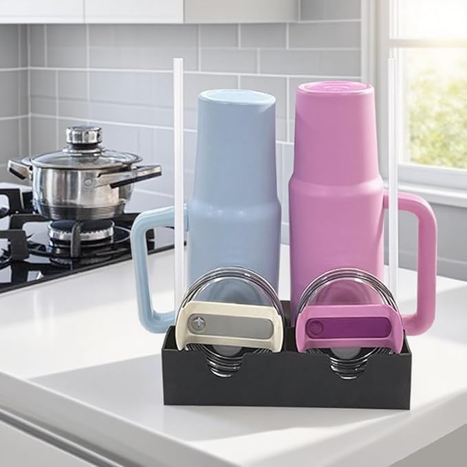 Silicone Water Bottle Drying Rack - Collapsible Cup Dryer Holder for 20/30/40 oz Tumblers, Baby Bottles, Mugs & Glasses | Non-Slip Base for Kitchen/RV/Travel(Pink, 2 in 1)