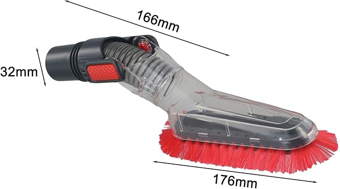 32Mm Flexible Vacuum Dusting Brush Soft Bristle Attachment, For Furniture Ceiling Curtain Cleaning, With Round Head Extension Wand, Fit 1.25 Inch Inner Diameter Red