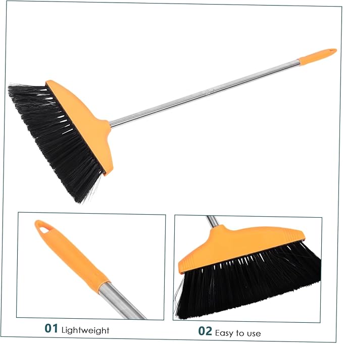 Amosfun Soft Bristle Broom with Long Handle Heavy Duty Indoor and Outdoor Sweeping Broom for Home Cleaning Non-Stick for Kitchen and Garage