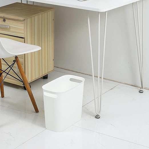 rejomiik Small Trash Can, 3.5 Gallon Garbage Can Slim Waste Basket Plastic Trash Bin Container with Handles for Bathroom, Bedroom, Home, Office, Dorm Room, Kitchen, Rectangular, White