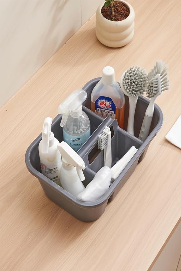 Portable Shower Caddy Basket with 4 Compartments Fits Small/Medium Bottles ≤2.36" Dia. Divided Cleaning Supplies Organizer Storage for Small Tools, Bathroom, Kitchen, College Dorm, Garden, Under Sink