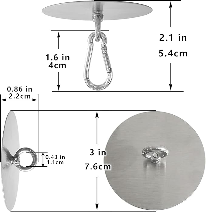 Adhesive Ceiling Hooks 4 Pack Stainless Steel Sticky Pad Eye Plate Snap Hooks Wall Hooks Wind Chime Hanger for Hanging Plants Wind Spinners Decorations in Bathroom Kitchen Porch RV No Drill