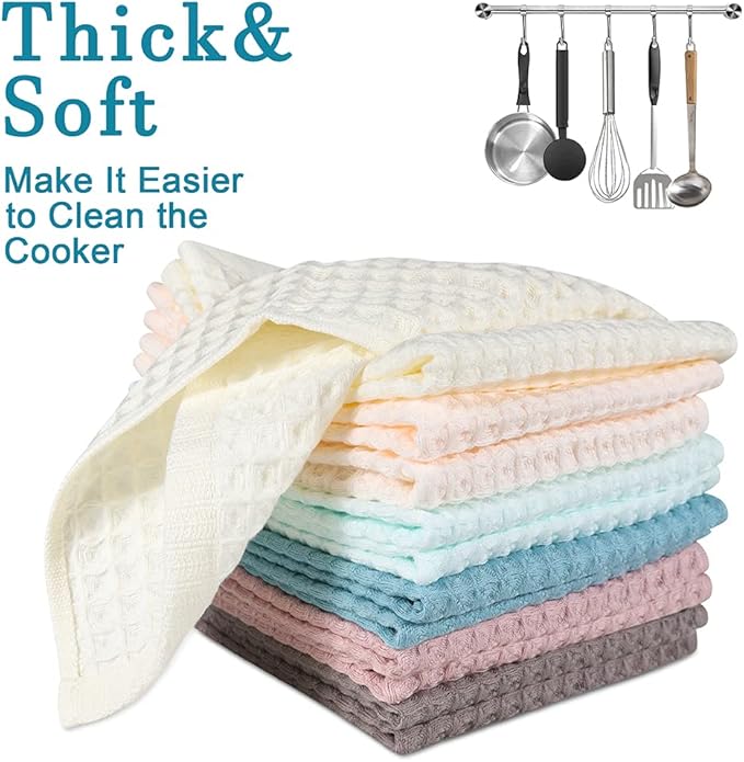 12 Pcs 13" x 13" Waffle Weave Kitchen Dish Cloths Set, 100% Cotton Super Absorbent Dish Towels for Washing Dishes & Drying, Multi Color