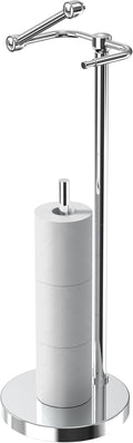 Toilet Paper Holder Stand, Post Pivoting Design Free Standing Toilet Paper Holder with Storage for 4 Rolls, SUS304 Stainless Steel Tissue Holder with Reserve, Heavy-Duty Base (Chrome)