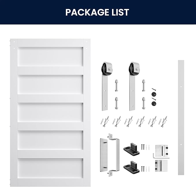 SmartStandard 48x96 inch White Barn Door with 8FT Brushed Nickel Sliding Door Hardware Track Kit Included, Solid MDF Slab, Waterproof PVC Surface, 5-Panel, Suitable for Openings up to 46in x 94in