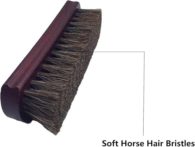 2 Pcs Horsehair Shoe Brush, Shoes Cleaning Polish Brush with Wooden Concaved Handle Soft Horse Hair for Leather and Boot
