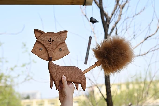 Cute Little Fox for Home Office Decor Small Wooden Feather Duster Lambswool Dusters for Cleaning with Decoration Unique House Warming Gifts New Home (Wall Mounted)