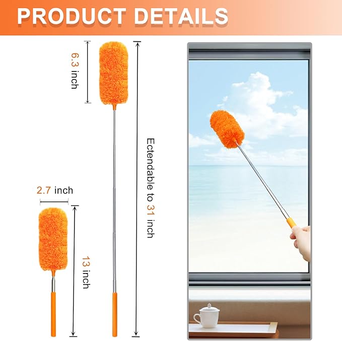 4 Pcs Washable Microfiber Feather Duster, with Extendable Pole and Bendable Head, Microfibre Cleaning Tool for Cleaning Office, Car, Computer, Furniture, Sofa