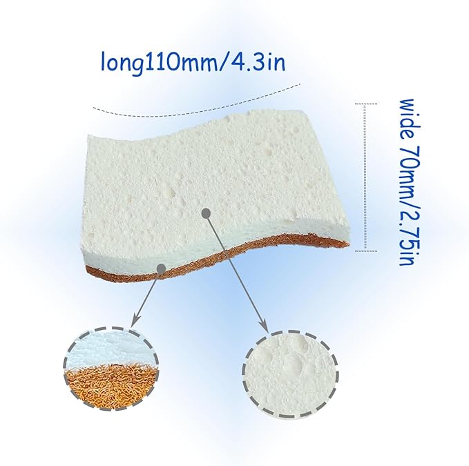 12Pcs Biodegradable Natural Kitchen Sponge - Non-Scratch Dish Sponges, Biodegradable & Compostable Cellulose with Coconut Fiber Cleaning Sponge for Kitchen, Dishes, Bathroom, Household.