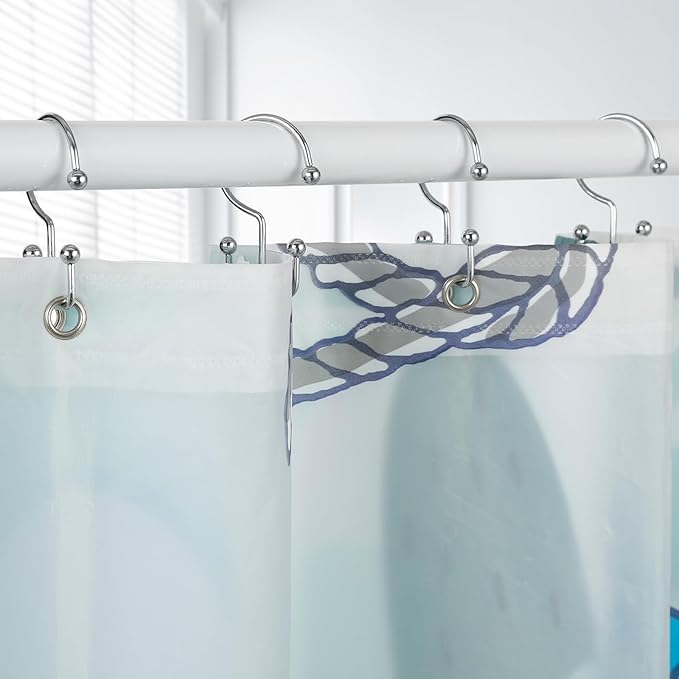 Goowin Shower Curtain Hooks, 12 Pcs Shower Curtain Rings, Durable Rust Proof Silver Shower Curtain Hooks, Shower Rings for Curtain, Double Glide Shower Hooks for Shower Curtain Rods, Chrome