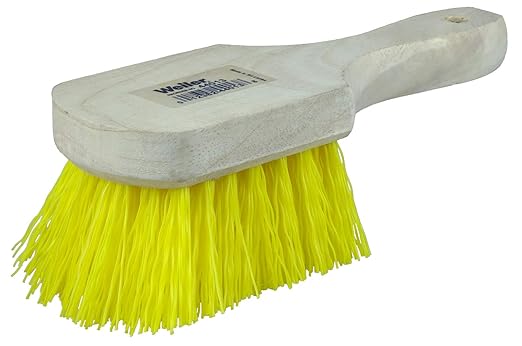 Weiler 44013 8" Utility Scrub Brush, Yellow Polypropylene Fill, Short Handle, Wood Block