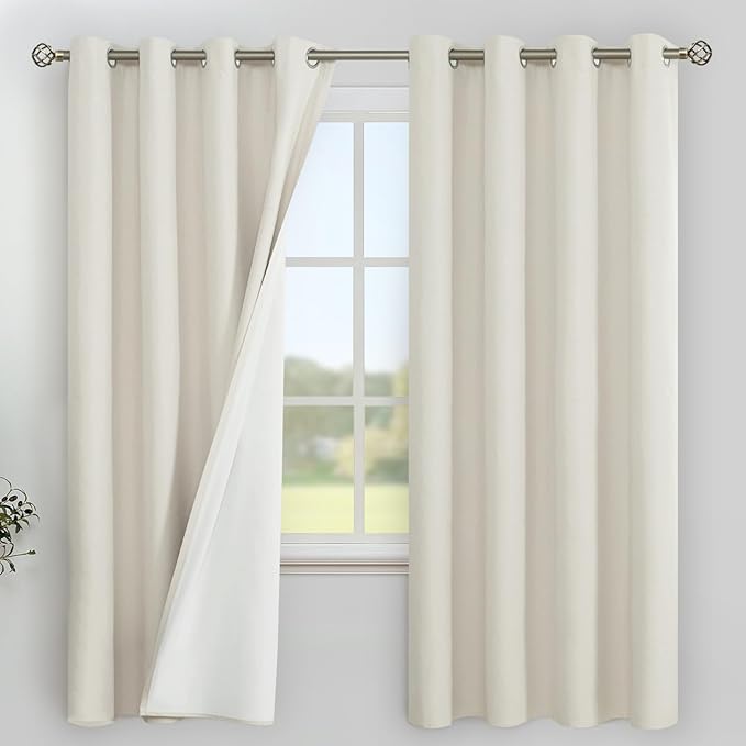 YoungsTex Natural Linen 100% Blackout Curtains 68 Inch Length for Bedroom, Full Room Darkening Thermal Insulated Drapes with Grommet Privacy for Living Room Windows, 2 Panels, 52 X 68 Inch