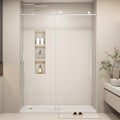 49-54” W x 76" H Single Sliding Shower Door, Frameless Shower Door with Explosion-Proof Film and Nano Coating, 1/4” (6MM) SGCC Tempered Glass, Stainless Steel Hardware, Chrome