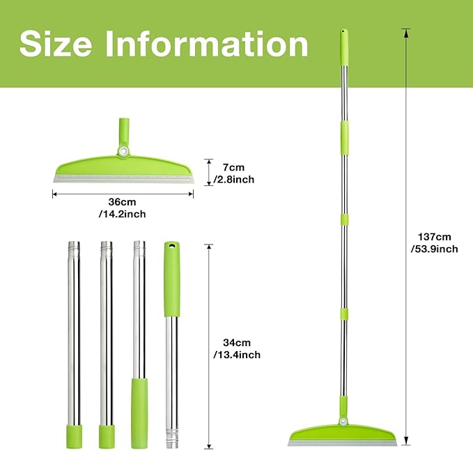 Silicone Air Broom,Multifunction Magic Broom with Long Handle，Adjustable Rubber Squeegee Sweeping Water for Indoor Hardwood Floors,Kitchen,Concrete Floor,Bathroom Tile(Gray Green)