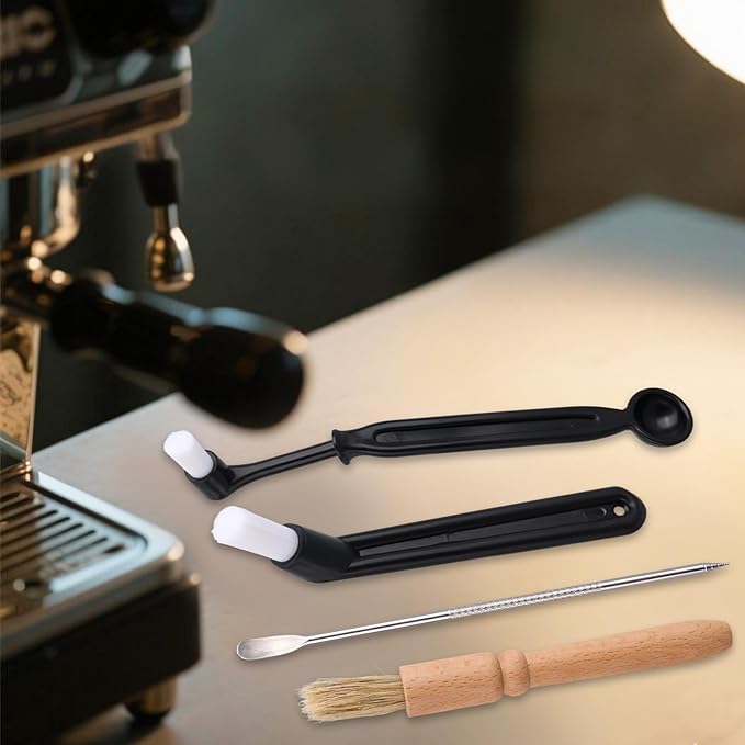 4pcs Coffee Machine Cleaning Brush Set, Professional Espresso Brush Grinder Tool with Wooden Handle Durable Boar Bristle Scrub for Deep Cleaning Home Use