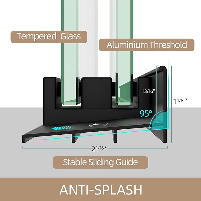 GETPRO Shower Door 44-48 in. W x 75 in. H Semi-Frameless Double Sliding Glass Shower Doors, Bypass Glass Door for Walk-in Shower with 5/16 inch Tempered Glass Matte Black Hardware