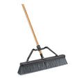 LIBMAN 829 Push Broom with Hard Polymer Support Brace, 24", Heavy-Duty Bristles, Wood Handle