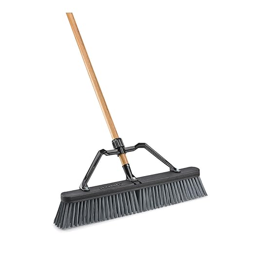 LIBMAN 829 Push Broom with Hard Polymer Support Brace, 24", Heavy-Duty Bristles, Wood Handle