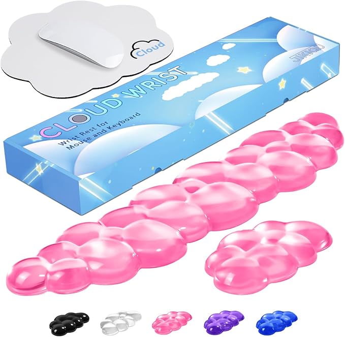 JIKIOU Clear Gel Wrist Rest for Keyboard and Mouse, Cool Silicone Mouse Wrist Rest Set, Cute Ergonomic Wrist Rest for Keyboard Typing Pain Relief, Suitable for Office Computer Laptop Gaming Pink