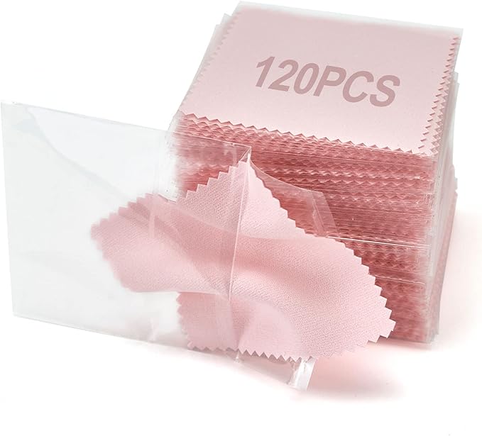 PINGMIC 120PCS Jewelry Cleaning Cloth, Professional Polishing Cloth Individually Wrapped, Pink Silver Polishing Cloth for Jewelry Sterling Silver Gold Platinum Watch Coins and More (3.15" x 3.15")